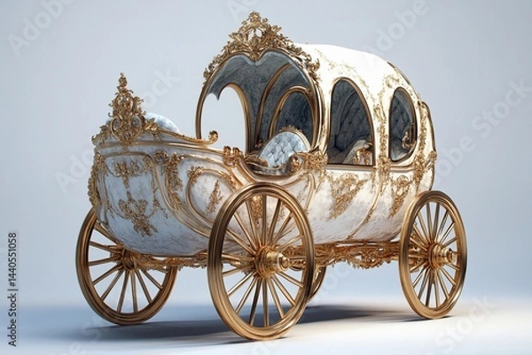 Fototapeta Luxurious ornate Cinderella carriage surrounded by lush greenery in a serene garden setting