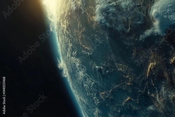 Fototapeta View of Earth from space captured during low-light conditions showcasing urban lights and natural atmosphere