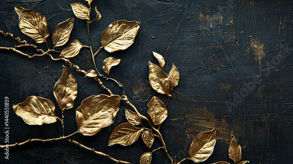 Obraz Elegant closeup of black and gold leaf texture with organic variations, perfect for luxury backgrounds, banners, and artistic presentations.


