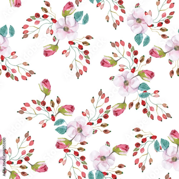 Obraz seamless pattern with rosehip berries and blossom 