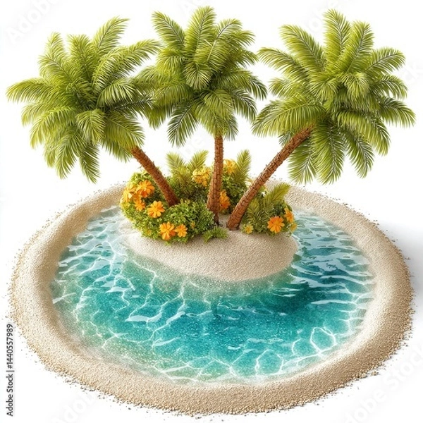 Obraz Three Palm Trees on a Secluded Tropical Island with Turquoise Lagoon