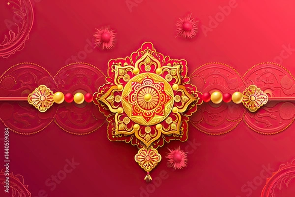 Fototapeta Greeting card with holiday composition for happy celebrate Raksha Bandhan, abstract vivid composition consists of fictional unreal fantastic vision on background for diverse creative work