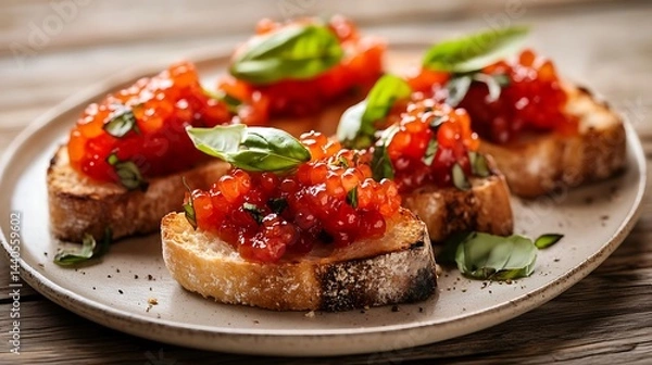 Obraz トマトとハーブのブルスケッタの盛り付け