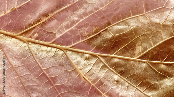 Fototapeta Explore the elegance of a premium golden maple leaf with subtle royal pink accents in this close-up shot