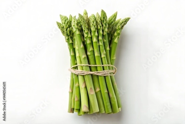 Fototapeta Fresh Green Asparagus Bundle Tied with String on White Background, Perfect for Healthy Cooking and Vegan Recipes