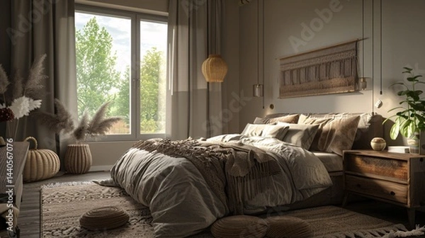 Obraz bedroom with bed and pillows