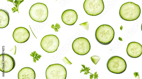 Fototapeta Fresh Cucumber Vegetable Isolated on White Background for Healthy Eating Concept