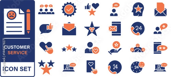Fototapeta Customer service icon set. Containing customer satisfied, assistance, experience, feedback, operator and technical support icons.