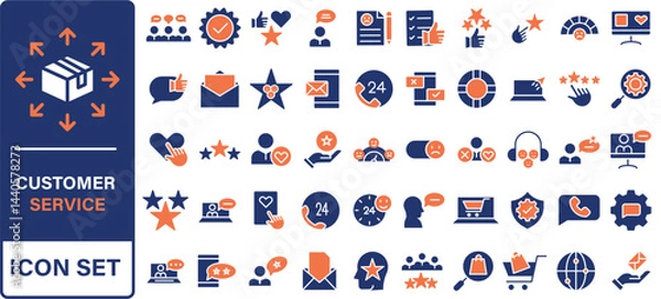 Fototapeta Customer service icon set. Containing customer satisfied, assistance, experience, feedback, operator and technical support icons.