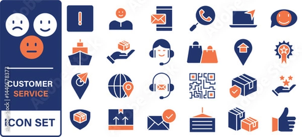 Fototapeta Customer service icon set. Containing customer satisfied, assistance, experience, feedback, operator and technical support icons.