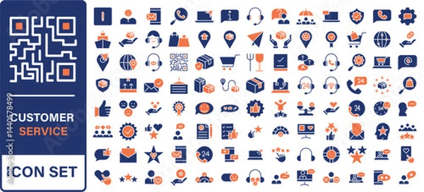 Fototapeta Customer service icon set. Containing customer satisfied, assistance, experience, feedback, operator and technical support icons.