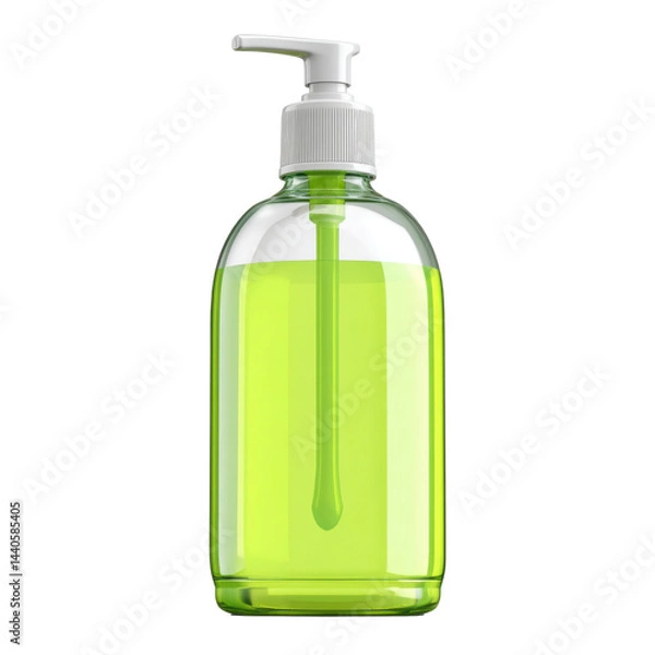 Fototapeta Green liquid in dispenser isolated on transparent png background