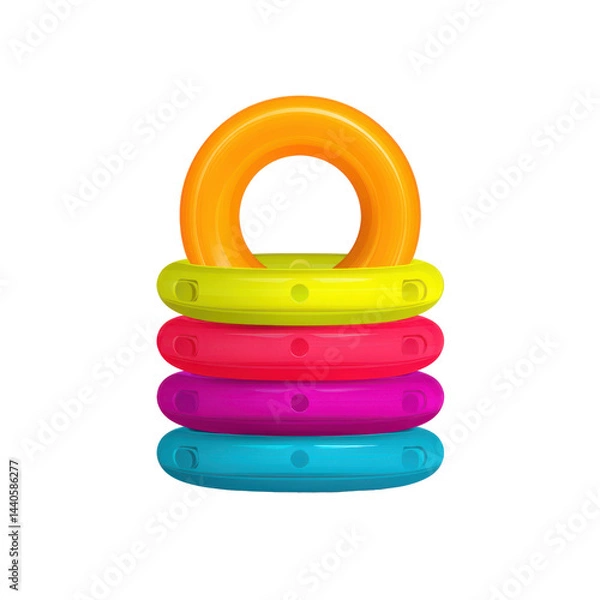 Fototapeta Stacked colorful rings isolated on transparent png background