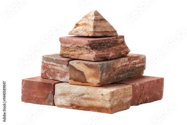 Fototapeta Stacked weathered bricks isolated on transparent png background