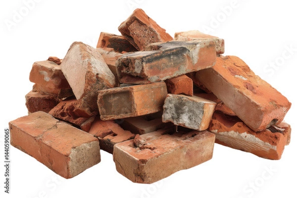 Fototapeta Pile of red bricks isolated on transparent png background
