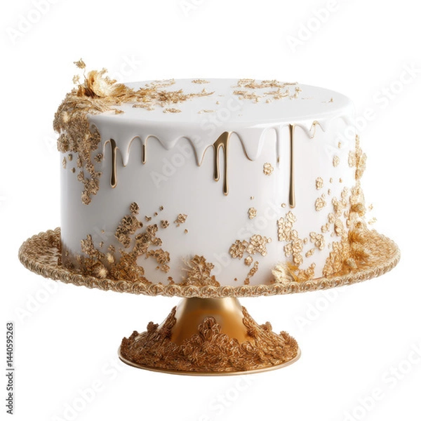 Fototapeta Elegant golden cake isolated on transparent png background