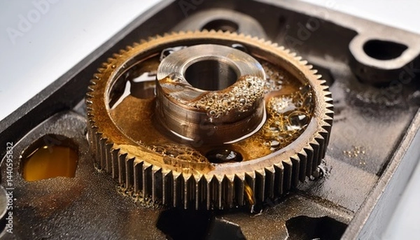 Obraz detailed examination of small four stroke engine gears with signs of oil and dirt