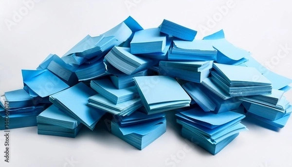 Obraz untidy pile various colors blue square sticky post it note isolated white background photo