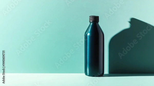 Fototapeta Dark Bottle on Bright Background with Soft Shadow and Minimalist Style