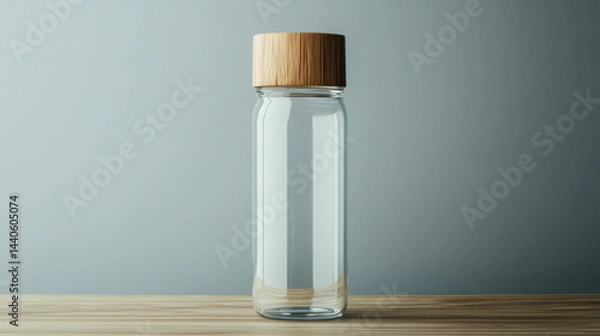 Obraz Clear Glass Jar with Wooden Lid on a Soft Gray Background