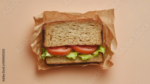 Obraz Fresh Sandwich with Lettuce and Tomato on Brown Paper Background