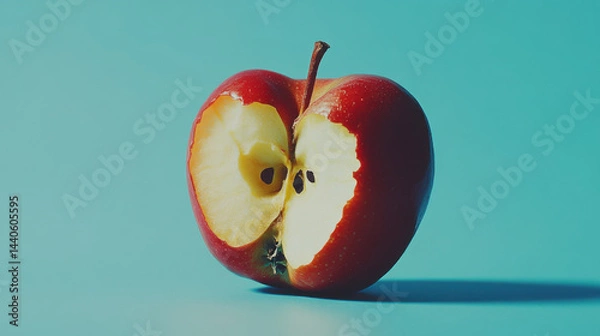 Obraz Freshly Cut Red Apple on Blue Background with Bright Lighting