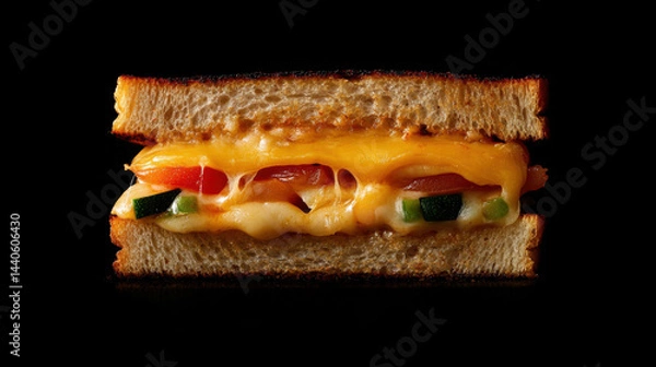 Obraz Grilled Cheese Sandwich with Tomato and Zucchini on Black Background