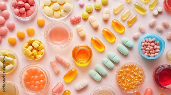 Obraz Colorful Assortment of Herbal and Nutritional Supplements on Table