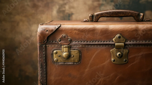 Obraz Antique Leather Suitcase with Vintage Look and Brass Hardware
