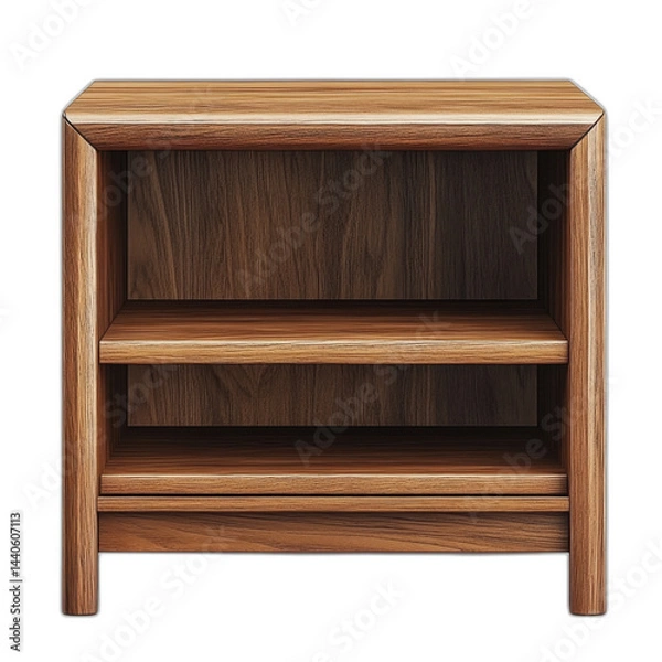 Fototapeta Solid wood walnut bookcase with shelves and a sturdy frame, showcasing natural wood grain. Isolated on transparent background.