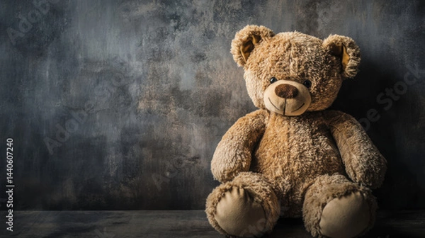 Obraz Soft teddy bear sitting alone on a textured gray background
