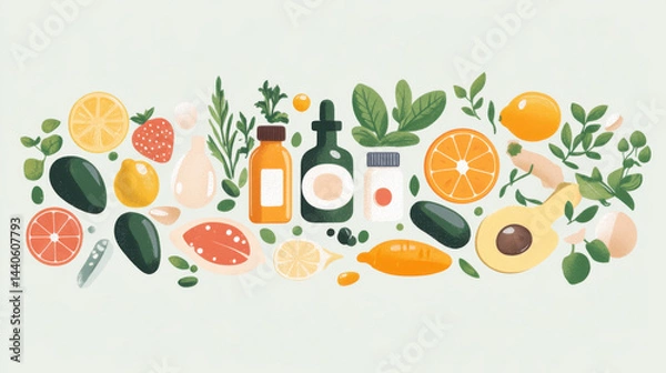 Obraz Colorful Arrangement of Fresh Ingredients and Cooking Essentials
