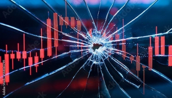 Obraz broken glass reflection of a stock market chart with red and blue colors on the background of trading charts the shattered glass effect adds visual impact to financial images