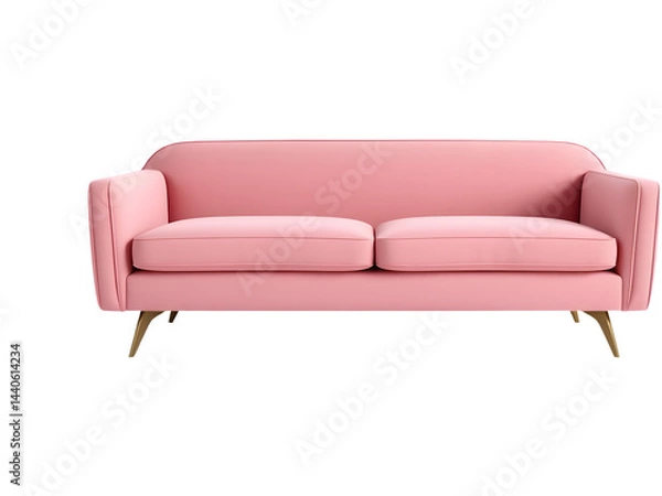 Obraz Pretty in pink! This blush-toned velvet sofa adds a touch of elegance and comfort to any living space.  Its mid-century modern design is both stylish and timeless.