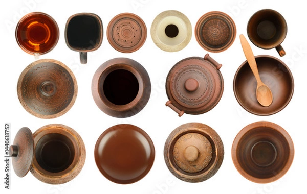 Obraz Ceramic tableware (pots, cups, plates, etc.) isolated on white