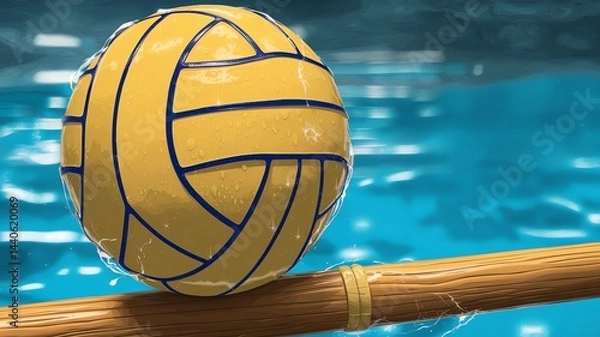 Fototapeta Water polo ball on pool surface, close-up view.