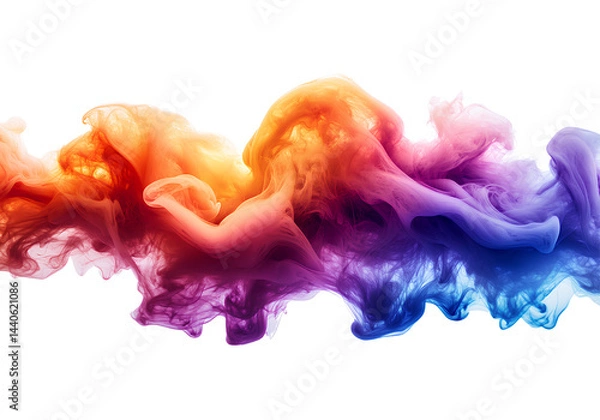 Fototapeta Colorful smoke cloud, rainbow-colored ink in water, isolated on a transparent background