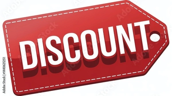 Fototapeta A highly detailed and stylish vector icon of a red discount tag with bold white letters, 3D effect