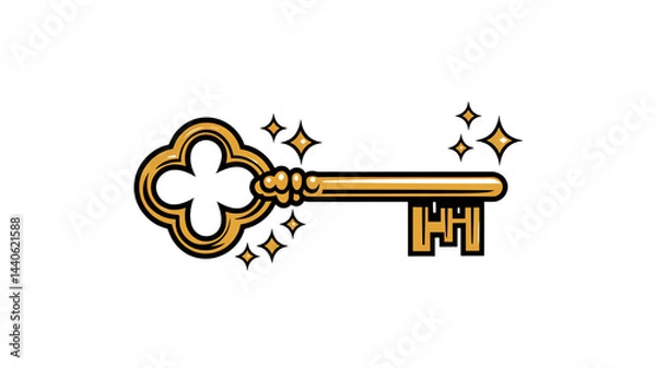 Fototapeta A highly detailed and stylish vector icon of a magical golden key with sparkles, isolated on transparent background