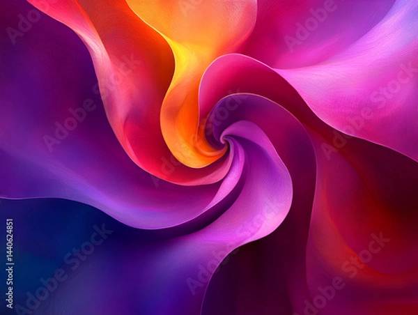 Fototapeta Abstract swirling colors, vibrant fluid shapes, purple orange and pink hues, dynamic curved forms, psychedelic art, smooth gradients, spiral pattern, high contrast, digital painting, colorful vortex.