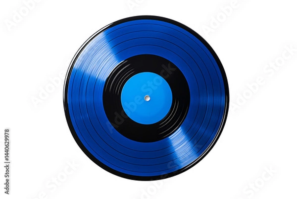Fototapeta A blue vinyl record with a central label and visible grooves.