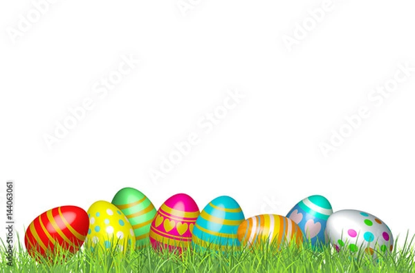 Fototapeta Easter eggs in green grass. Happy easter vector Illustration background 