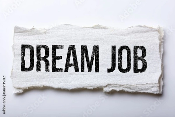 Fototapeta dream job stamped in bold on torn paper texture against a minimal white backdrop for job search theme, recruiting, human resource