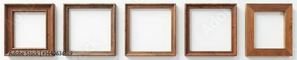 Fototapeta Varied rustic wooden picture frames, isolated , white background, blank frames, template