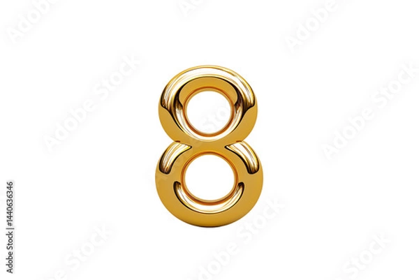 Fototapeta A shiny gold number eight with a reflective metallic finish.