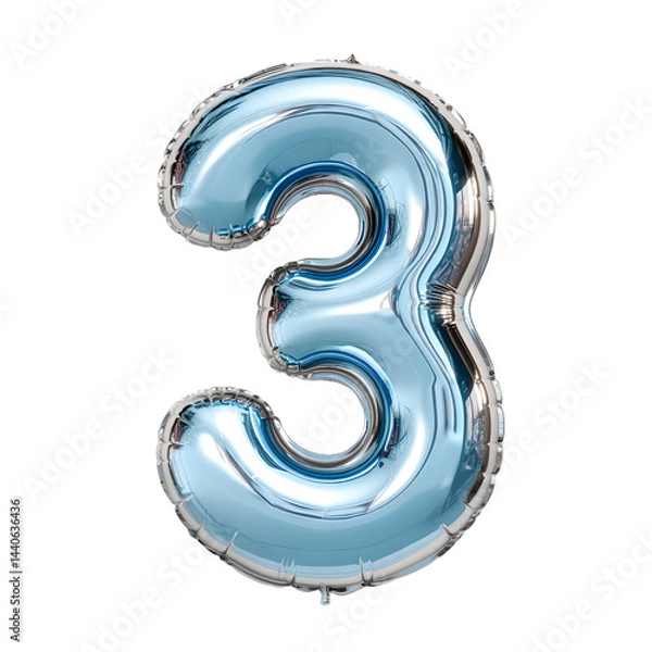 Fototapeta helium air ballon 3d ice blue font number three on transparent background	