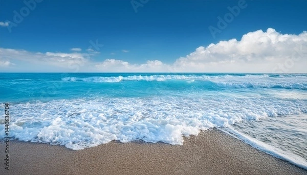 Obraz beautiful light blue seashore with sea foam italian beach natural marine background