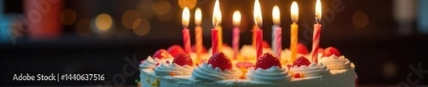Obraz Delicious birthday cake, colorful candles ablaze , bright, happy, candles
