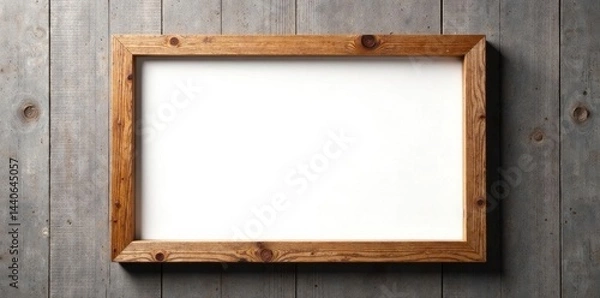 Obraz Rustic wooden frame, blank canvas White backdrop , flat lay, mockup, beige