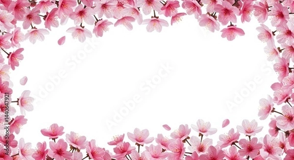 Fototapeta Delicate pink blossoms create a lovely frame, perfect for springtime announcements or greetings.  A soft, romantic image.
